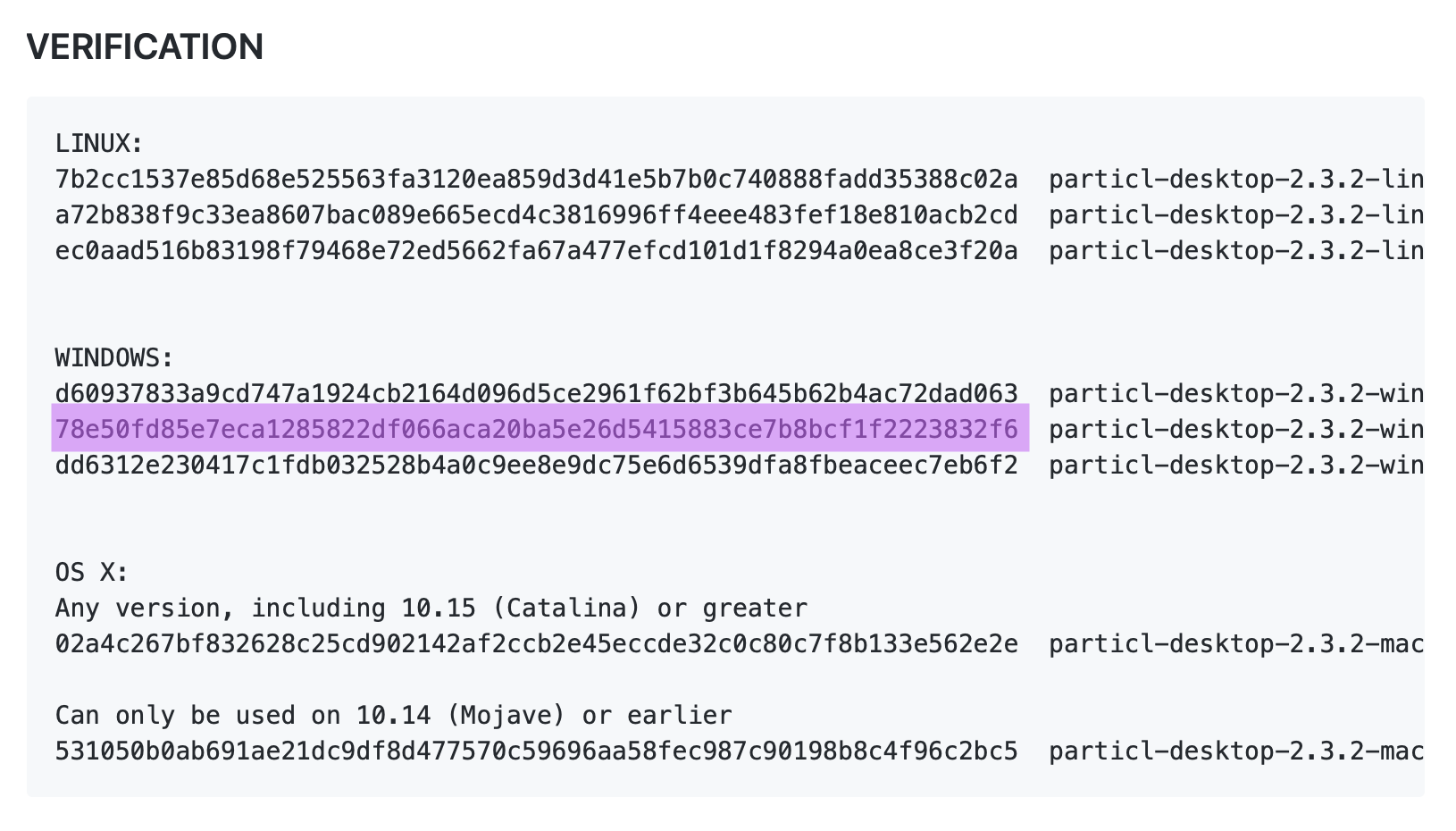 Particl Marketplace installation checksum highlighted image